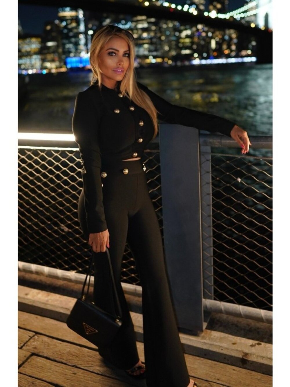 DAIMARAN Marsella Suit Matching Set 2 Pieces Black Jacket Coat + Pants Flare S